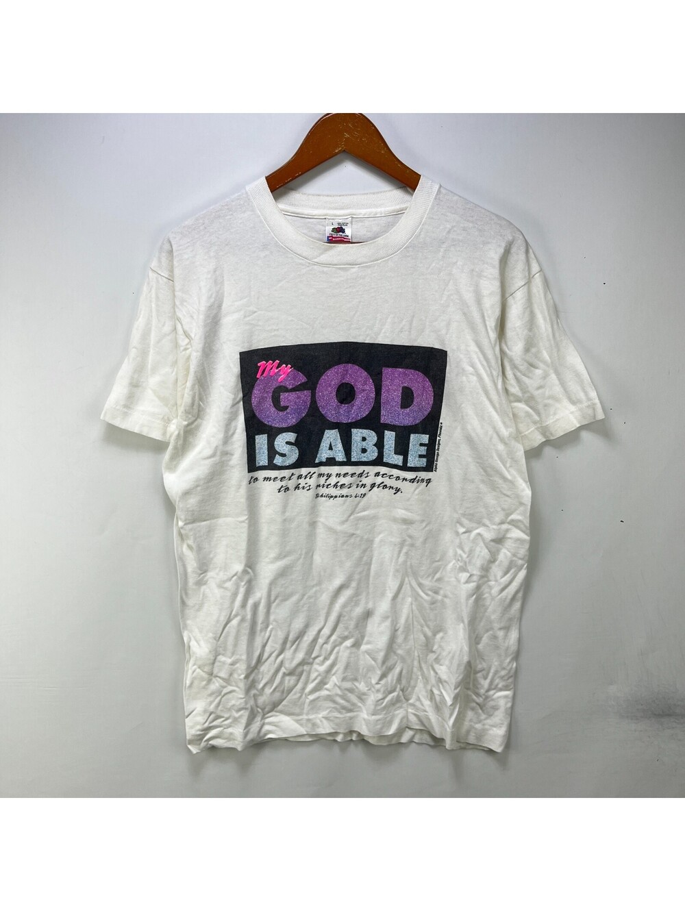 Vintage 90s Jesus Bible My God Is Able Religious Shirt Large